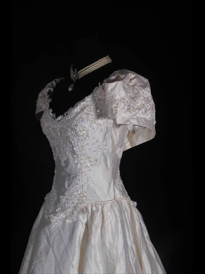 Retro 1950s Wedding Dresses for Bride Ball Gown V Neck With Beads Sleeves Lace Petite/Plus Size Bridal Gowns Civil Wedding for Summer Wedding AS339