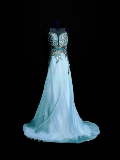 Blue Prom Dress Inspo A Line Scoop With Beading Chiffon Modest Long Formal Party Gown RC0049