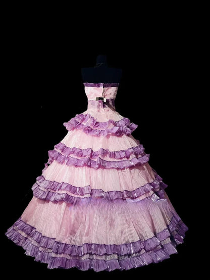Grape Pink Tiered Layers Strapless Sweet 16 Dress Ball Gown Sweet Sixteen Dresses RC0051