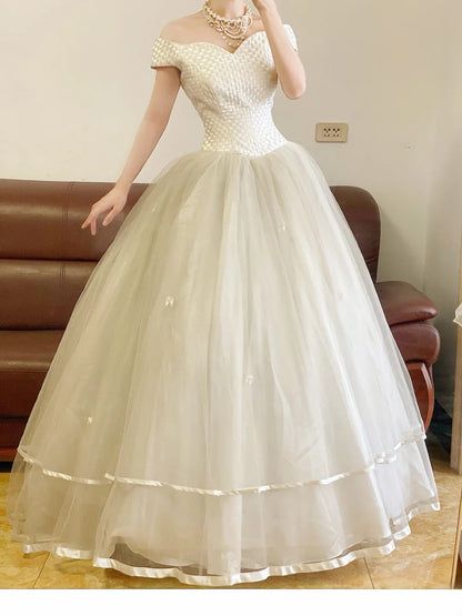Plus Size Sweet 16 Dress Ball Gown Off Shoulder White Tulle Sweet Sixteen Formal Gown RB9387