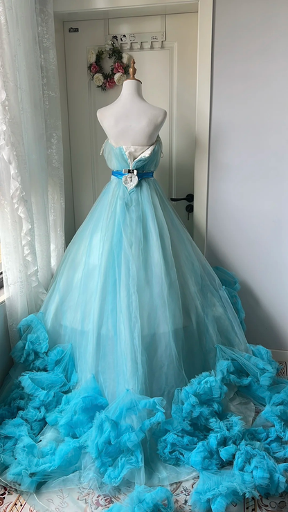 Pretty Sweet 16 Dress Long Sweetheart Blue With Train Ball Gown Sweet Sixteen Party Birthday Dresses RC0666
