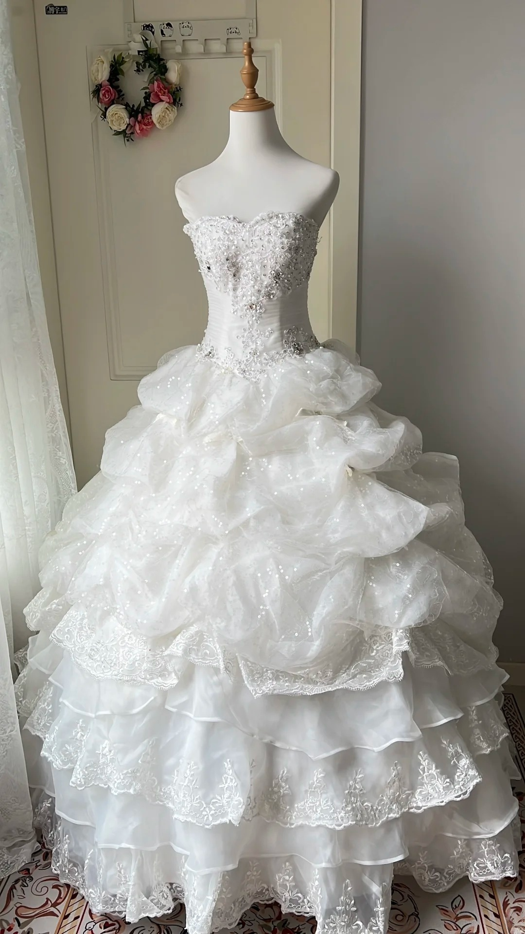 Sweet 15 Quinceanera Dress Ball Gown Sweetheart Tulle White With Tiered Layers Long 16th Birthday Outfits RC0667