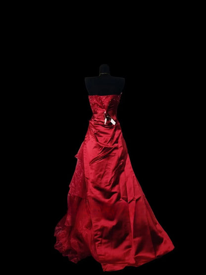 Burgundy Prom Dress Inspo A Line Strapless With Beading Modest Long Formal Party Gown RC0053