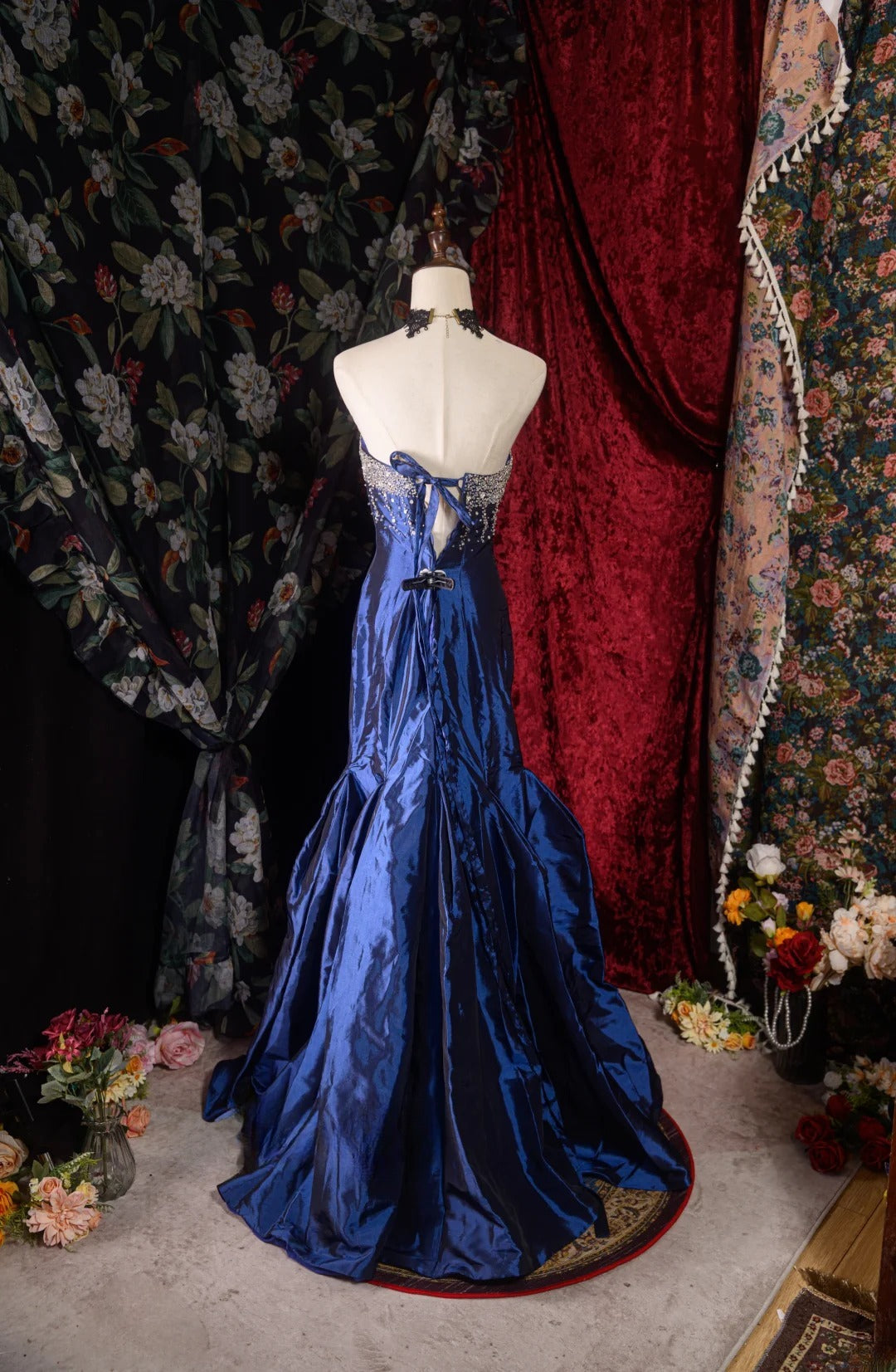Vintage Mermaid Strapless Royal Blue With Silver Beading y2k High School Dances Prom Dresses Formal Outfits Evening Gown RB8570