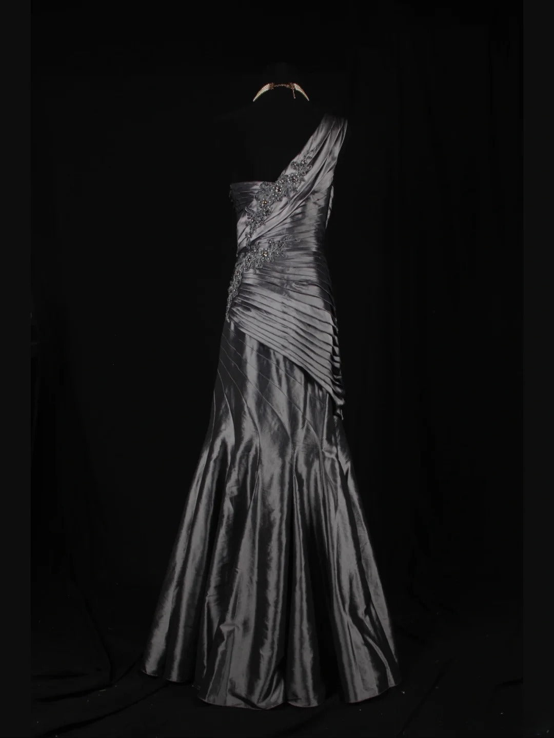 Vintage Mermaid One Shoulder Gray 1970s With Appliqued Beads Bodice Long Prom Dresses Inspo 19th Birthday Outfit Formal Gown AS344