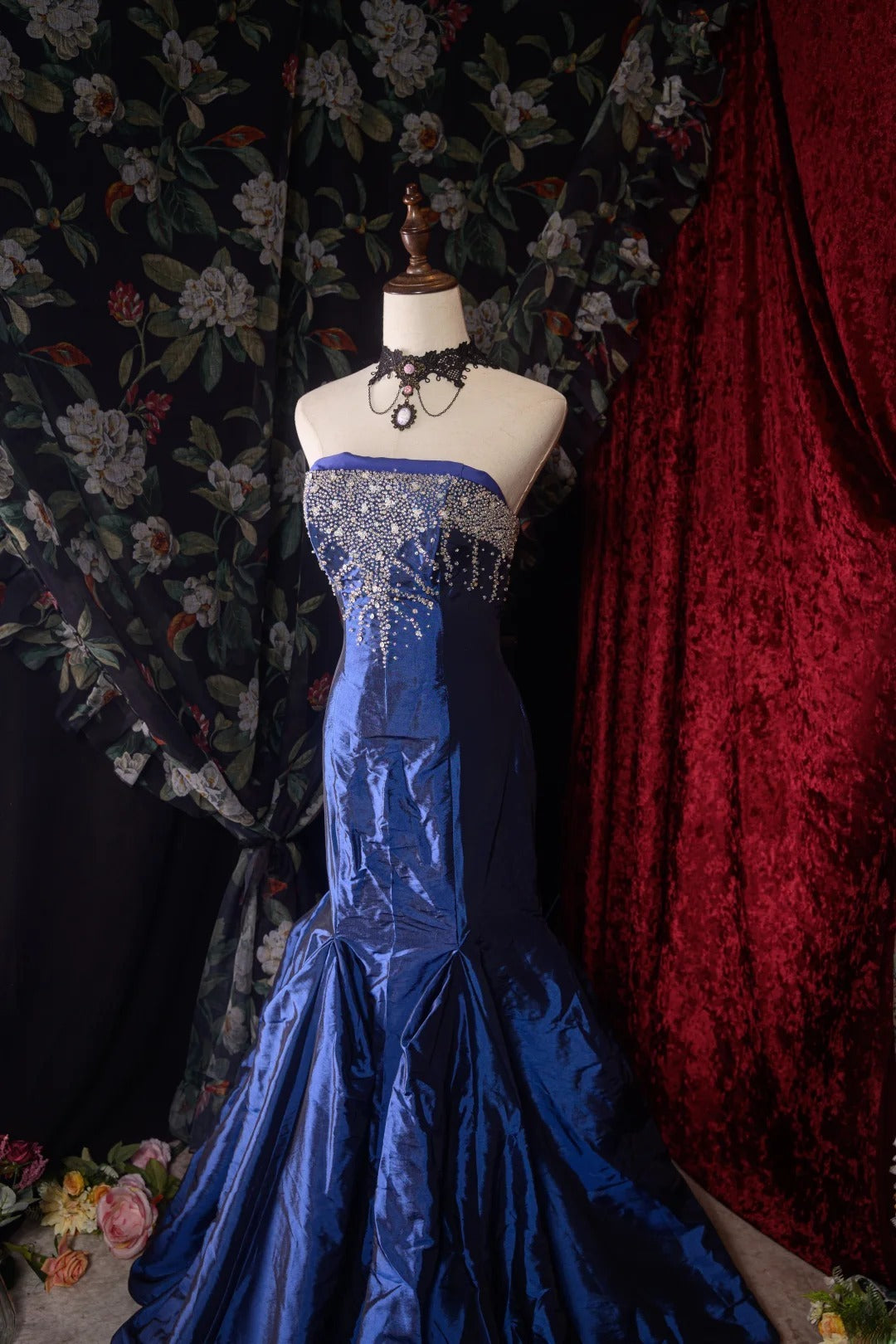 Vintage Mermaid Strapless Royal Blue With Silver Beading y2k High School Dances Prom Dresses Formal Outfits Evening Gown RB8570