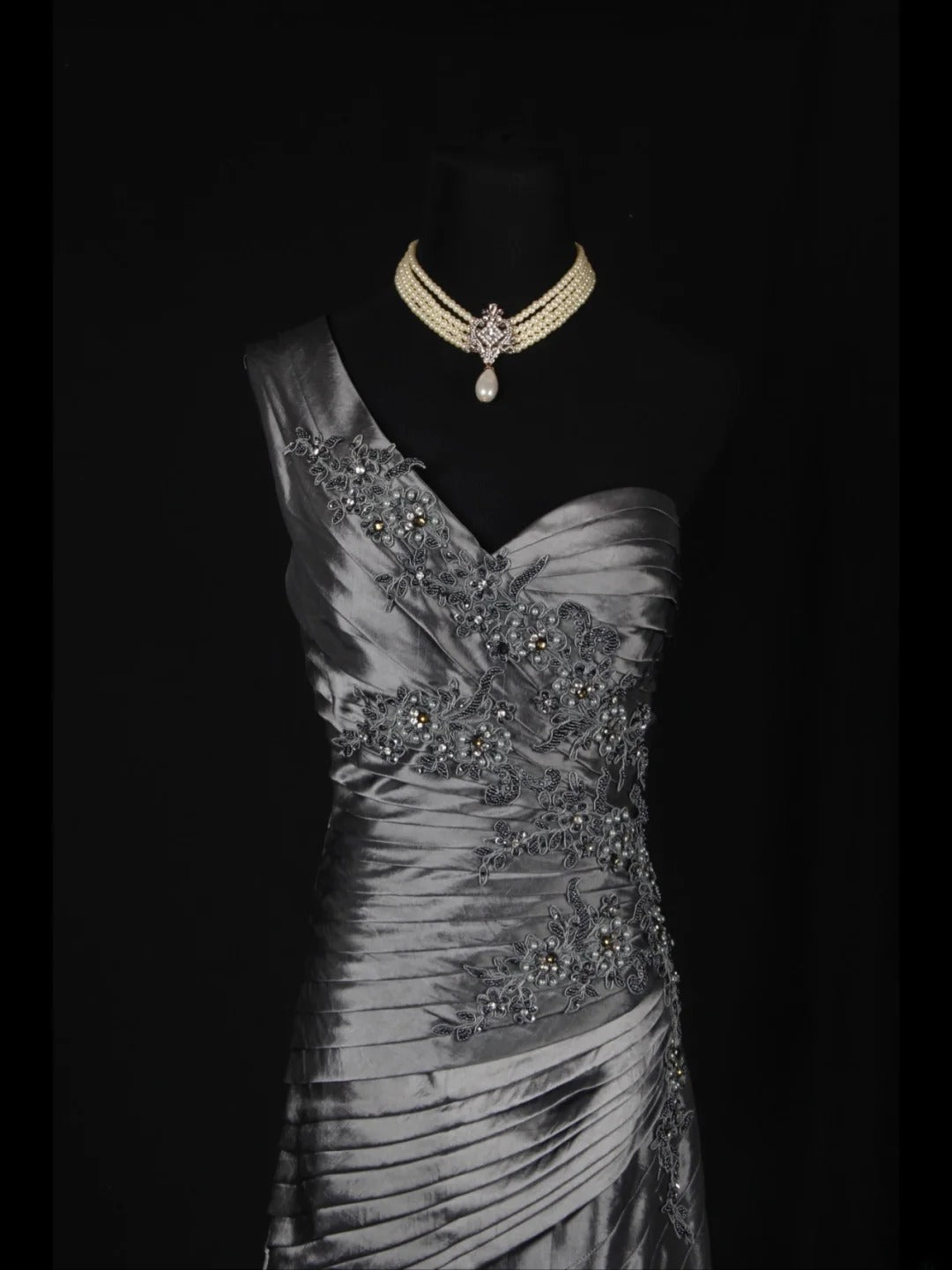 Vintage Mermaid One Shoulder Gray 1970s With Appliqued Beads Bodice Long Prom Dresses Inspo 19th Birthday Outfit Formal Gown AS344