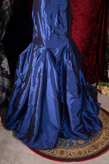 Vintage Mermaid Strapless Royal Blue With Silver Beading y2k High School Dances Prom Dresses Formal Outfits Evening Gown RB8570