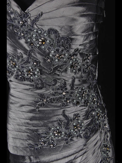 Vintage Mermaid One Shoulder Gray 1970s With Appliqued Beads Bodice Long Prom Dresses Inspo 19th Birthday Outfit Formal Gown AS344