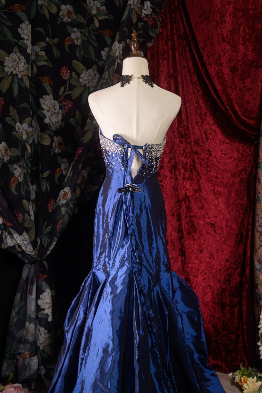 Vintage Mermaid Strapless Royal Blue With Silver Beading y2k High School Dances Prom Dresses Formal Outfits Evening Gown RB8570