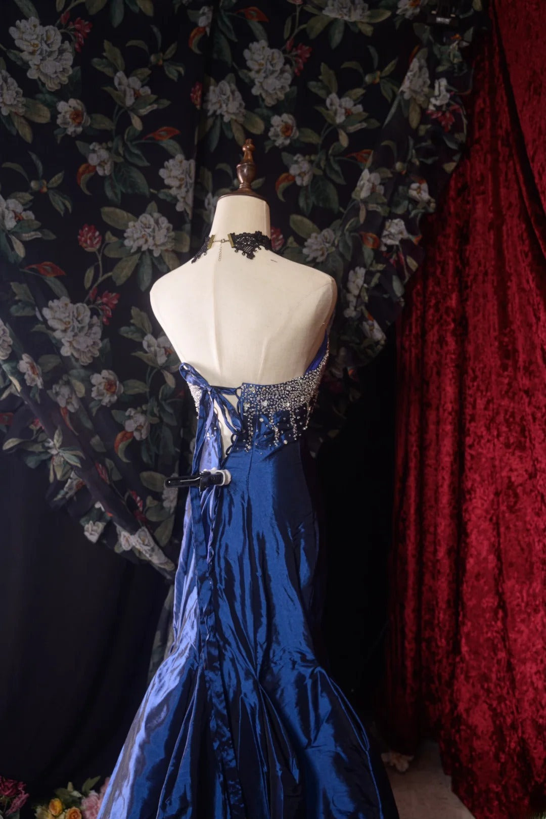 Vintage Mermaid Strapless Royal Blue With Silver Beading y2k High School Dances Prom Dresses Formal Outfits Evening Gown RB8570