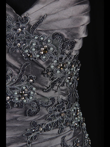 Vintage Mermaid One Shoulder Gray 1970s With Appliqued Beads Bodice Long Prom Dresses Inspo 19th Birthday Outfit Formal Gown AS344
