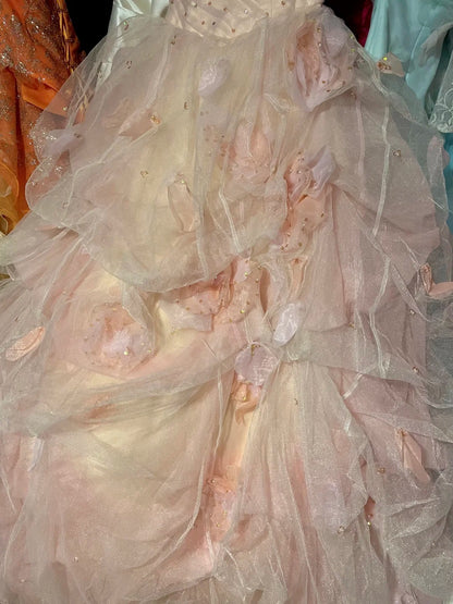 Timeless Ball Gown Formal Events Strapless Blush Pink With Folded Flowers Quince Dress Quinceanera Dresses Birthday Outfits RB8571