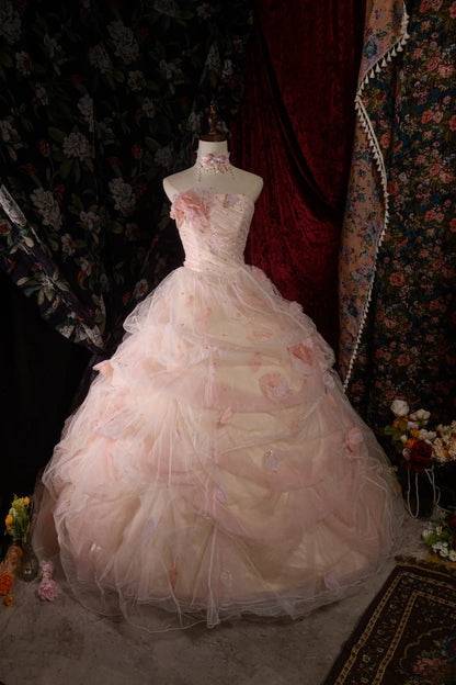Timeless Ball Gown Formal Events Strapless Blush Pink With Folded Flowers Quince Dress Quinceanera Dresses Birthday Outfits RB8571
