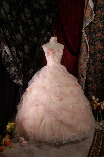 Timeless Ball Gown Formal Events Strapless Blush Pink With Folded Flowers Quince Dress Quinceanera Dresses Birthday Outfits RB8571