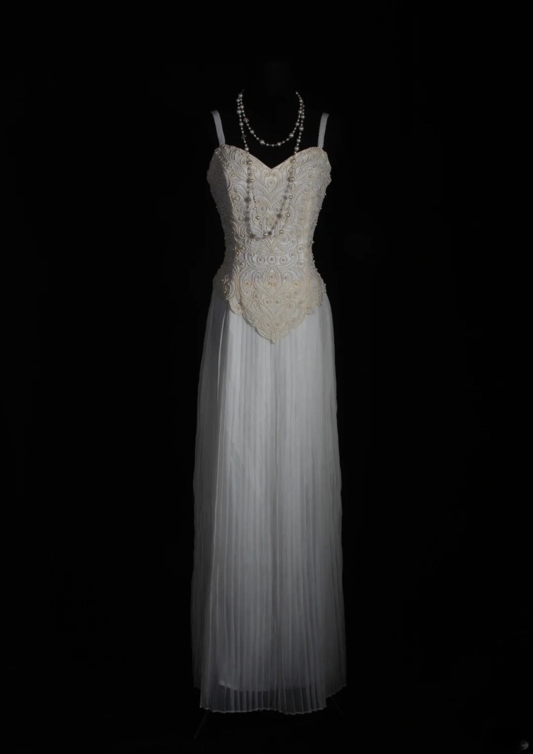 Retro 60s A line Spaghetti Straps White Chiffon With Pearls Beads Prom Dresses Inspo 22th Birthday Outfit Formal Gown AS345