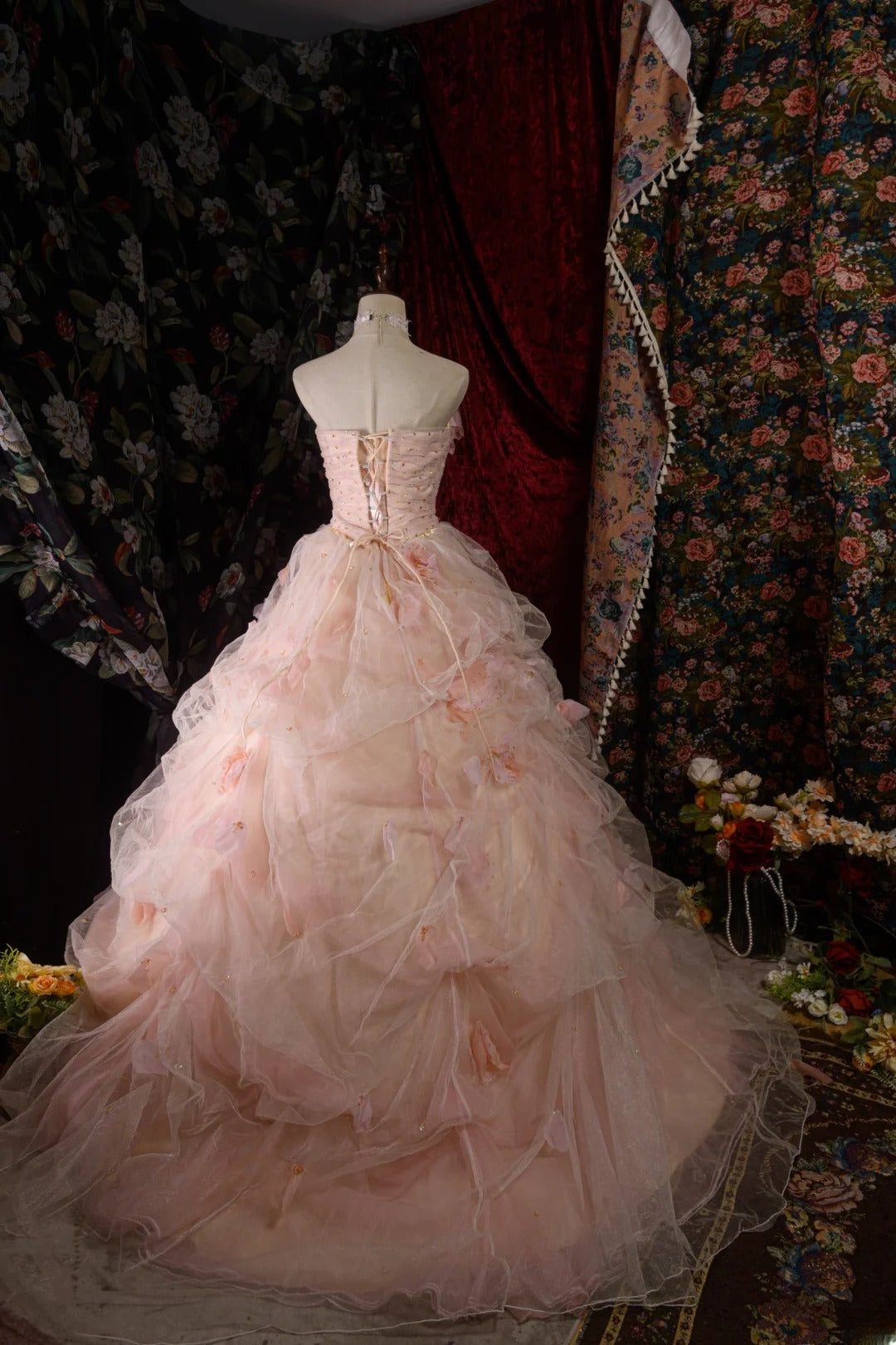 Timeless Ball Gown Formal Events Strapless Blush Pink With Folded Flowers Quince Dress Quinceanera Dresses Birthday Outfits RB8571