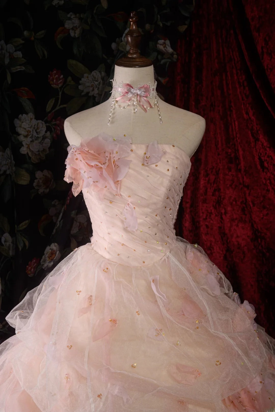 Timeless Ball Gown Formal Events Strapless Blush Pink With Folded Flowers Quince Dress Quinceanera Dresses Birthday Outfits RB8571