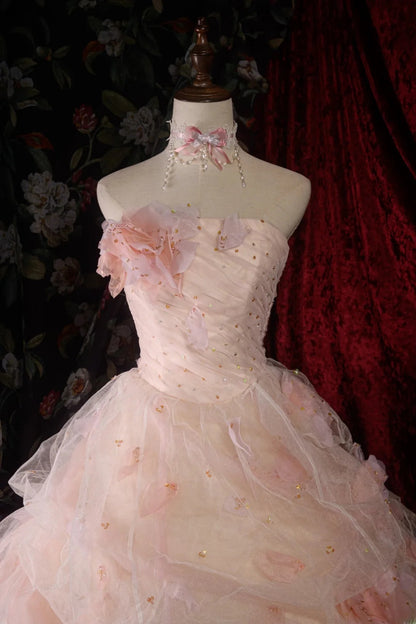 Timeless Ball Gown Formal Events Strapless Blush Pink With Folded Flowers Quince Dress Quinceanera Dresses Birthday Outfits RB8571