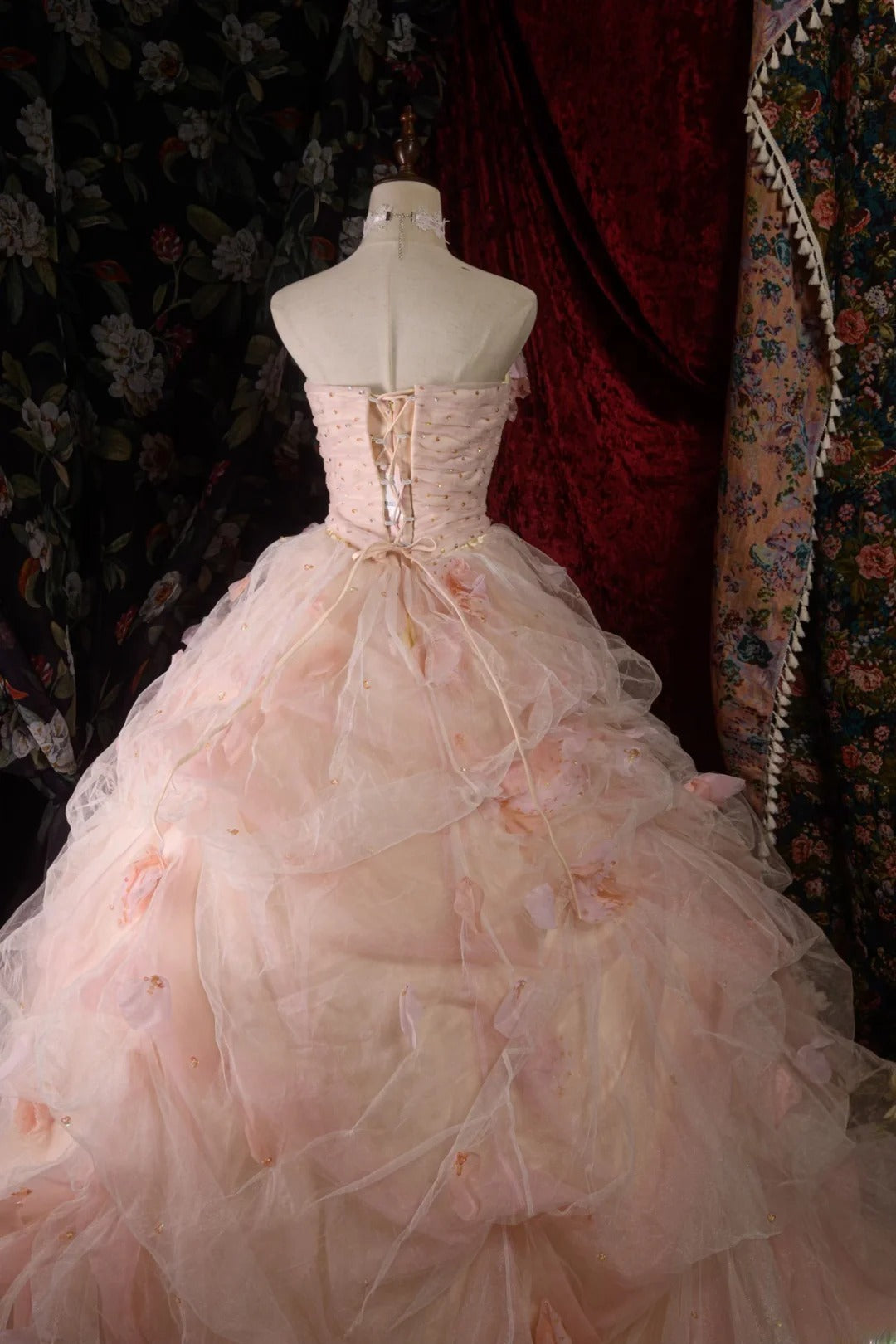 Timeless Ball Gown Formal Events Strapless Blush Pink With Folded Flowers Quince Dress Quinceanera Dresses Birthday Outfits RB8571