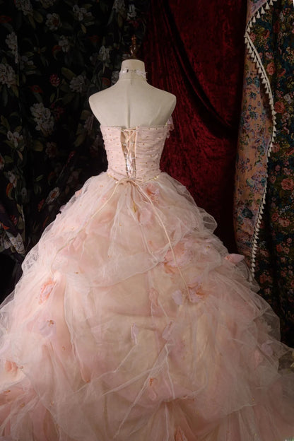 Timeless Ball Gown Formal Events Strapless Blush Pink With Folded Flowers Quince Dress Quinceanera Dresses Birthday Outfits RB8571