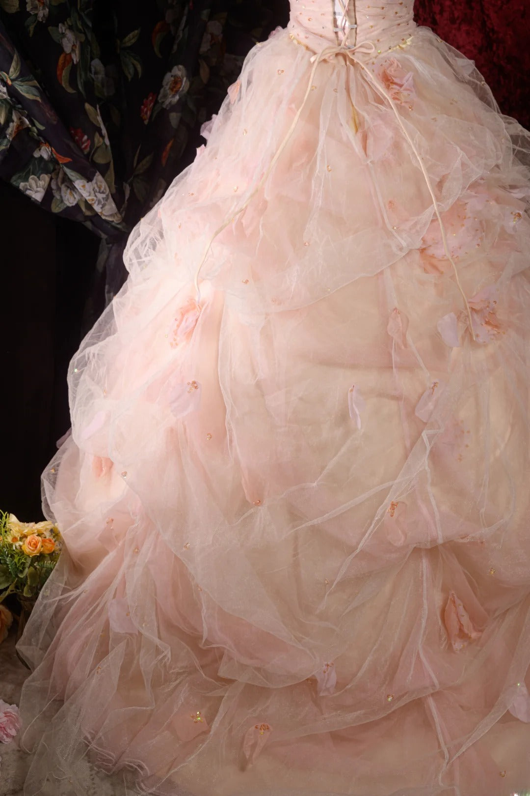 Timeless Ball Gown Formal Events Strapless Blush Pink With Folded Flowers Quince Dress Quinceanera Dresses Birthday Outfits RB8571