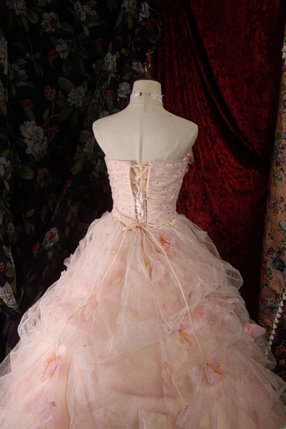 Timeless Ball Gown Formal Events Strapless Blush Pink With Folded Flowers Quince Dress Quinceanera Dresses Birthday Outfits RB8571