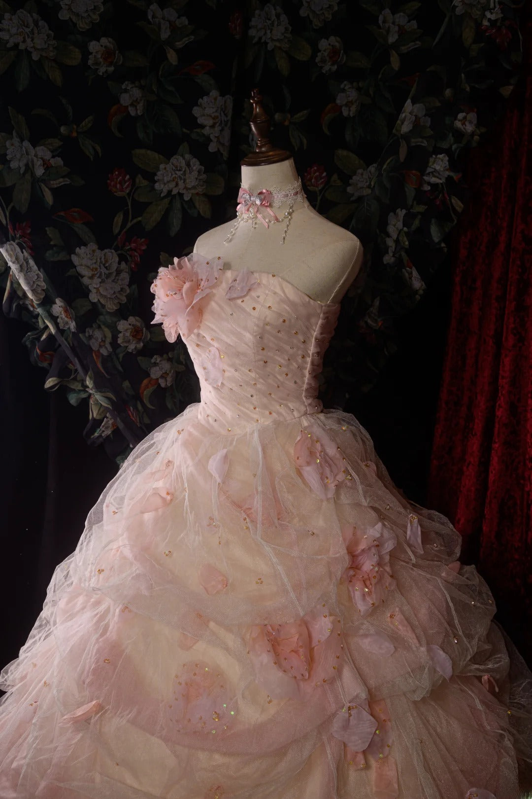 Timeless Ball Gown Formal Events Strapless Blush Pink With Folded Flowers Quince Dress Quinceanera Dresses Birthday Outfits RB8571