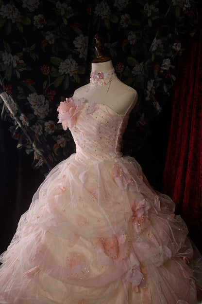 Timeless Ball Gown Formal Events Strapless Blush Pink With Folded Flowers Quince Dress Quinceanera Dresses Birthday Outfits RB8571
