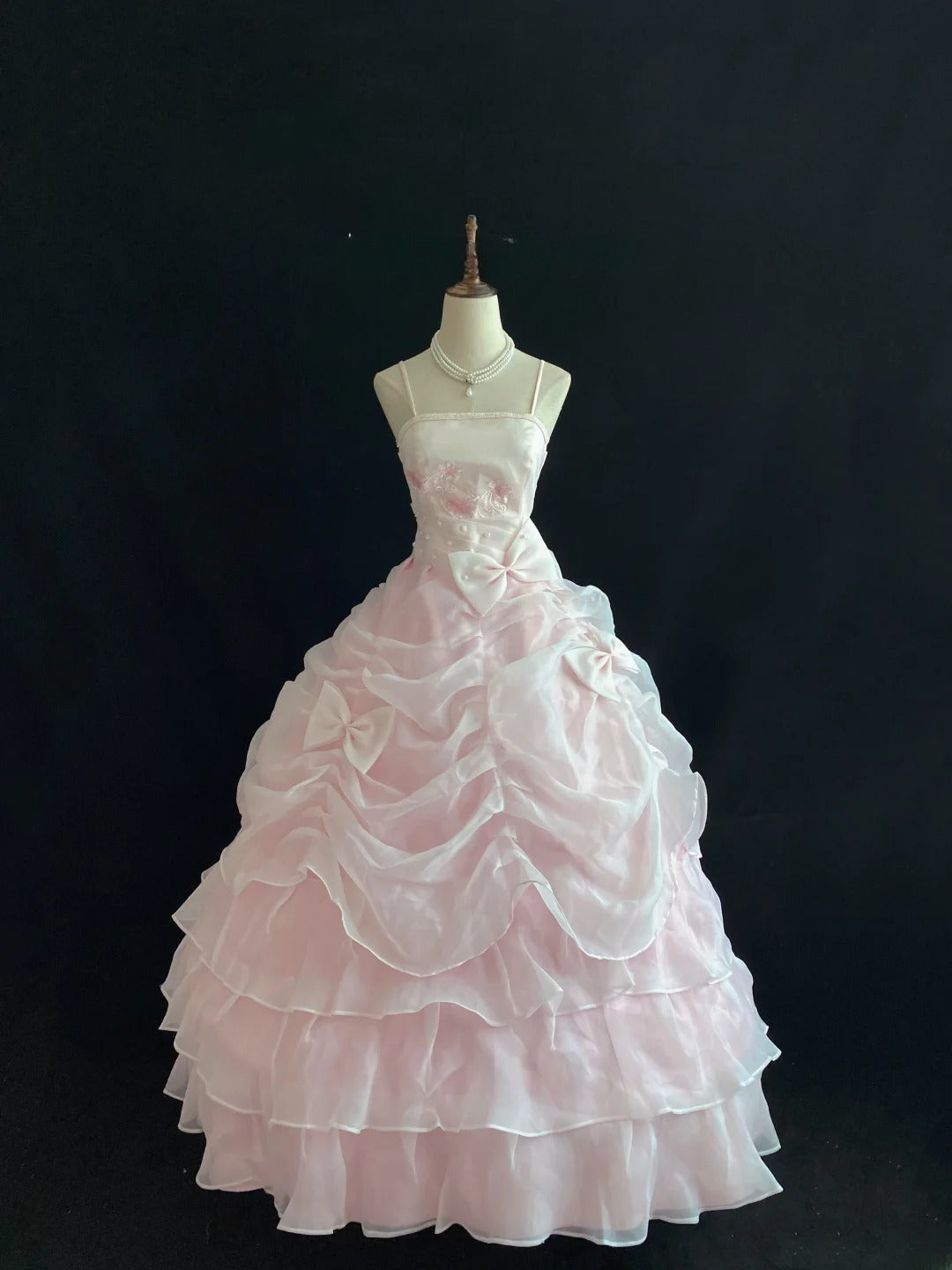Elegant Ball Gown Straps Light Pink Poofy Long With Appliqued Lace Quince Dress inspo Quinceanera Dresses Sweet 15 16 Outfits RB7800