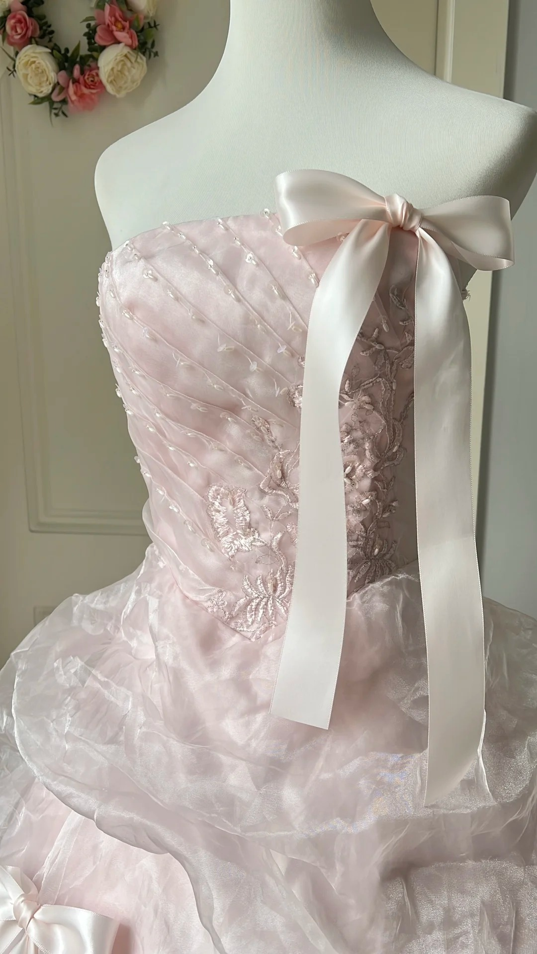 Sweet 15 Quinceanera Dress Ball Gown Strapless Pink Tulle With Tiered Layers Long 16th Birthday Outfits RC0669