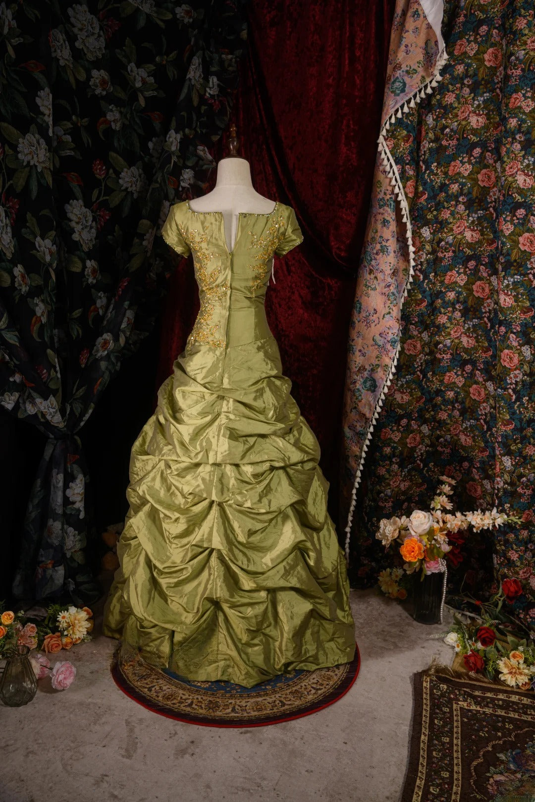 Vintage 60s Ball Gown Square Neck Olive Green With Short Sleeves y2k High School Dances Prom Dresses Formal Outfits Evening Gown RB8572