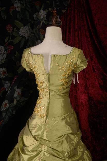 Vintage 60s Ball Gown Square Neck Olive Green With Short Sleeves y2k High School Dances Prom Dresses Formal Outfits Evening Gown RB8572