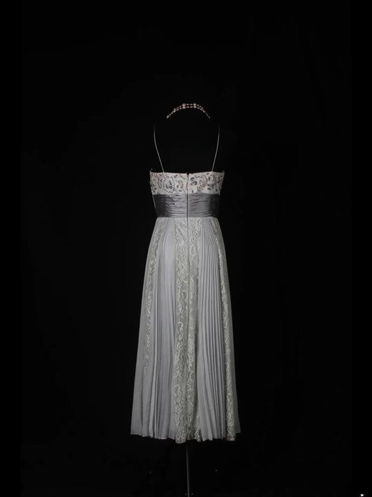 Vintage 2000s A Line Spaghetti Straps Chiffon Beads Plus Size With Lace Ankle Length Prom Dresses Impress 21th Birthday Outfits Party Gown AS346