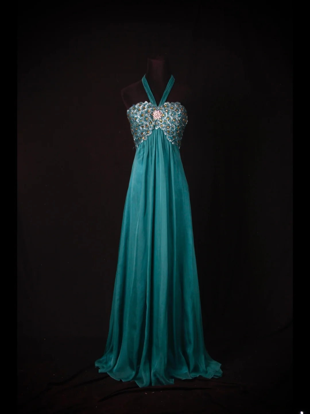 Vintage 2000s A Line Halter Chiffon Embroidery Beads Plus Size With Gem Long Prom Dresses Impress 21th Birthday Outfits Party Gown AS347