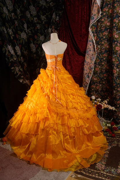 Charming Ball Gown Formal Events Strapless Orange With Folded Tiered Quince Dress Quinceanera Dresses Birthday Outfits RB8573