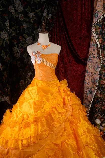 Charming Ball Gown Formal Events Strapless Orange With Folded Tiered Quince Dress Quinceanera Dresses Birthday Outfits RB8573