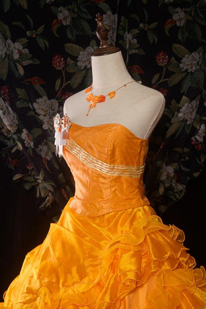 Charming Ball Gown Formal Events Strapless Orange With Folded Tiered Quince Dress Quinceanera Dresses Birthday Outfits RB8573