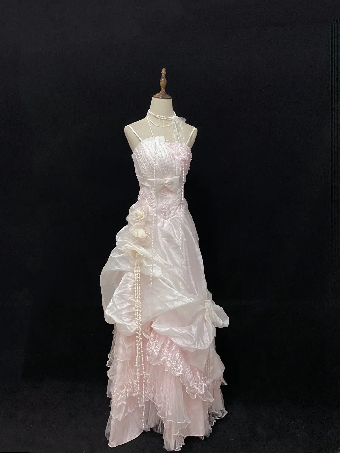 Vintage 90s A Line Spaghetti Straps Pink With Beading Lace Long Prom Dresses Formal Outfit Evening Night Dress RB7801