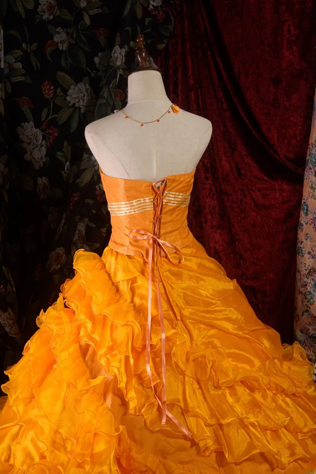 Charming Ball Gown Formal Events Strapless Orange With Folded Tiered Quince Dress Quinceanera Dresses Birthday Outfits RB8573