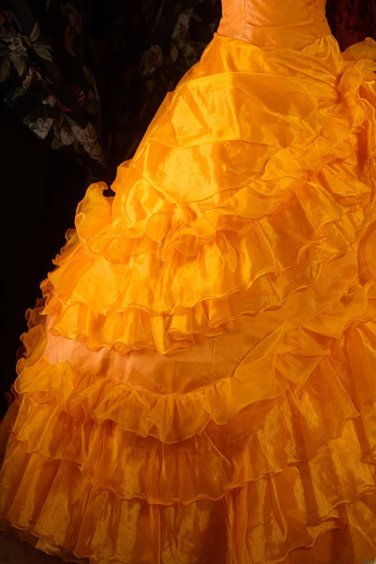 Charming Ball Gown Formal Events Strapless Orange With Folded Tiered Quince Dress Quinceanera Dresses Birthday Outfits RB8573