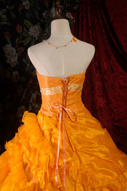 Charming Ball Gown Formal Events Strapless Orange With Folded Tiered Quince Dress Quinceanera Dresses Birthday Outfits RB8573