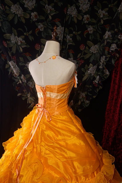 Charming Ball Gown Formal Events Strapless Orange With Folded Tiered Quince Dress Quinceanera Dresses Birthday Outfits RB8573