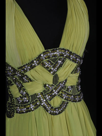 Vintage A line 80s Halter Ombre Yellow Grape Beads Chiffon With Beaded Ruffled Long Prom Dresses Inspo Birthday Outfit Formal Gowns AS348