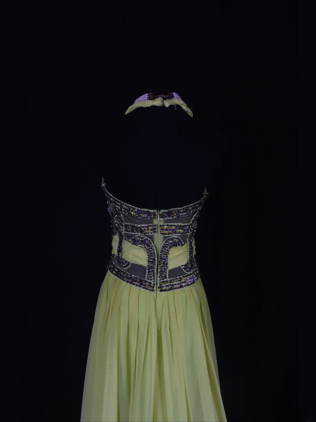Vintage A line 80s Halter Ombre Yellow Grape Beads Chiffon With Beaded Ruffled Long Prom Dresses Inspo Birthday Outfit Formal Gowns AS348