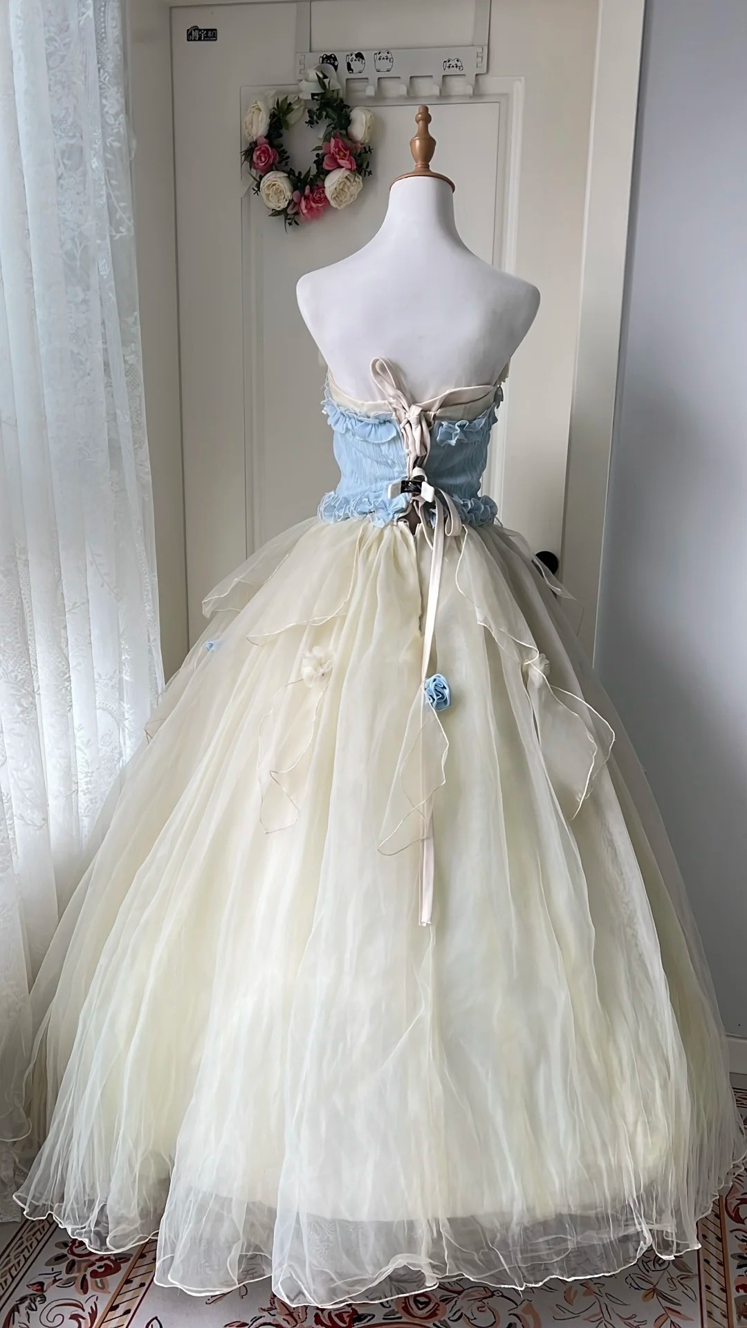 Sweet 15 Quinceanera Dress Ball Gown Strapless Yellow Tulle With Flowers Long 16th Birthday Outfits RC0671