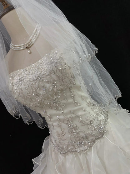 Beautiful Ball Gown Strapless Drop Waist Sleeveless Chiffon With Beading Long Groom Bride Gown Bridal Dress Modest Wedding Dresses RB7803