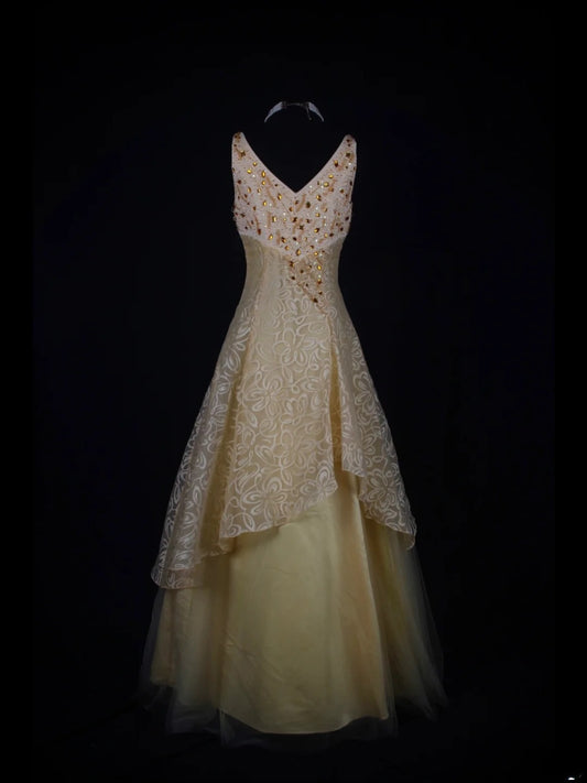 Vintage Ball Gown 80s V Neck Tulle Beads Lace With Beaded Long Prom Dresses Inspo Birthday Outfit Formal Gowns AS350