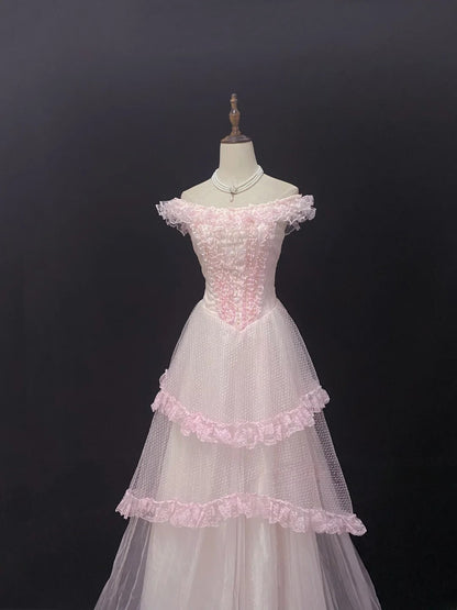 Elegant Ball Gown Off The Shoulder Pink Poofy Long With Appliqued Quince Dress inspo Quinceanera Dresses Sweet 15 16 Outfits RB7803