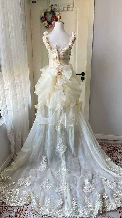 Modest Prom Dresses Aesthetic High Low Yellow Organza Straps Evening Outfits RC0674
